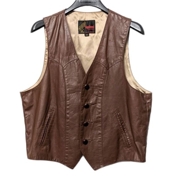 VINTAGE Vagabond Brown Leather Button Vest XL - Picture 1 of 6